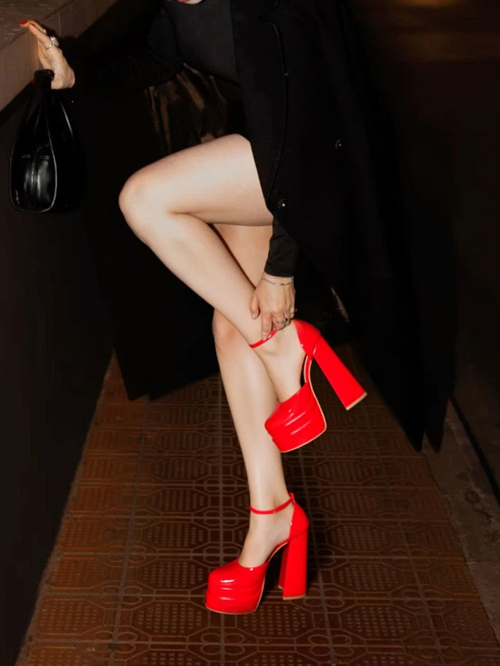 Women’s Fashion Platform Round Toe Chunky High Heels with Ankle Strap Sexy Elegant Pumps for Party Wedding Office and Date Outfits Date Night,Fashionable For Halloween Christmas Party
