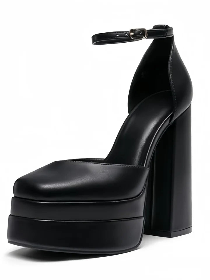 Women’s Fashion Platform Round Toe Chunky High Heels with Ankle Strap Sexy Elegant Pumps for Party Wedding Office and Date Outfits Date Night,Fashionable For Halloween Christmas Party